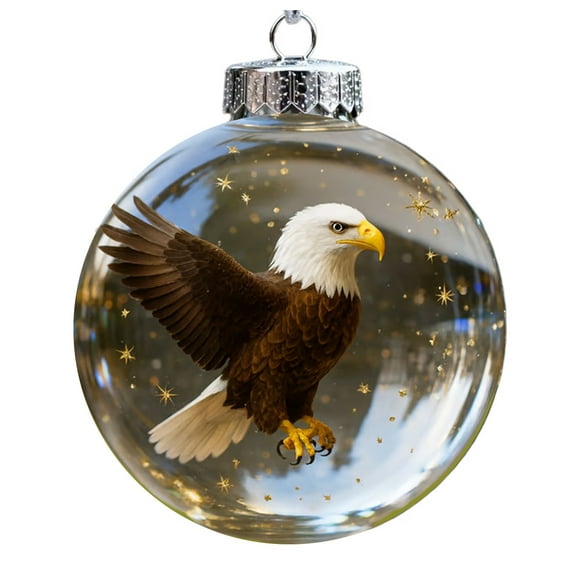 Yucurem 2026 Wildlife Wonders Collection Crystal Glass Ornament, Vivid 3D Animal Christmas Decoration, Clear Plastic Xmas Balls, Luxury Winter Tree Decor (Eagle)