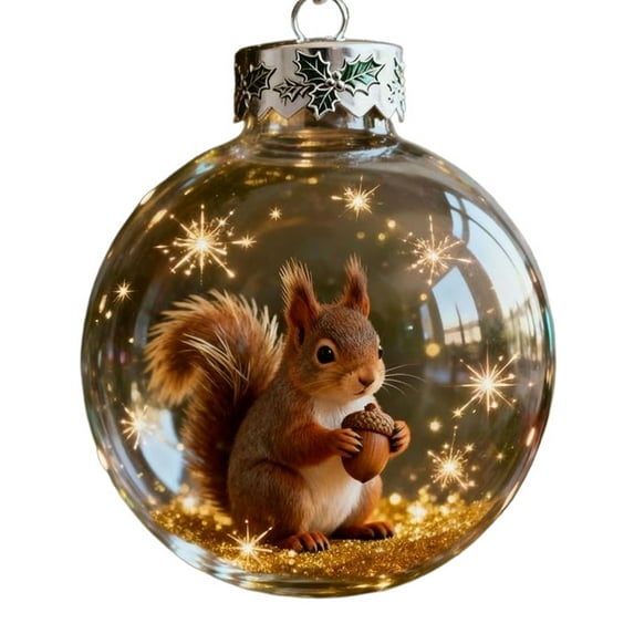 Yucurem 2026 Wildlife Wonders Collection Crystal Glass Ornament, Vivid 3D Animal Christmas Decoration, Clear Plastic Xmas Balls, Luxury Winter Tree Decor (Squirrel)