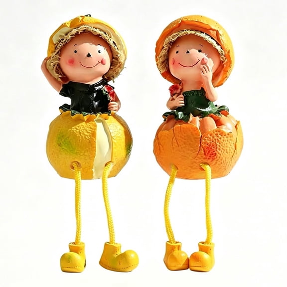 Yucurem 2PCS Rustic Scarecrow Pumpkin Shelf Sitters with Dangling Legs, Harvest Fruit Sculpture for Halloween Thanksgiving Autumn Window Sill Tabletop Decor