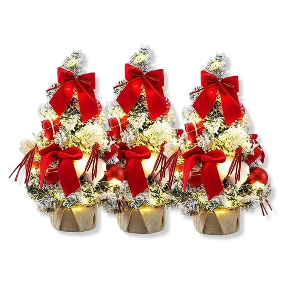 Yucurem 3 Pack Pre-Lit Mini Tabletop Christmas Tree Ornaments, 11.8 Inch Artificial Christmas Tree with LED Lights for Xmas Holiday New Year Party Table Decor
