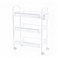 thumbnail image 1 of Yucurem 3-Tier Metal Rolling Storage Cart Shelves, Utility Cart Organizer Cart with 4 Hook & 2 Hanging Buckets, Movable Storage Organizer for Kitchen, Office & Home (White), 1 of 8