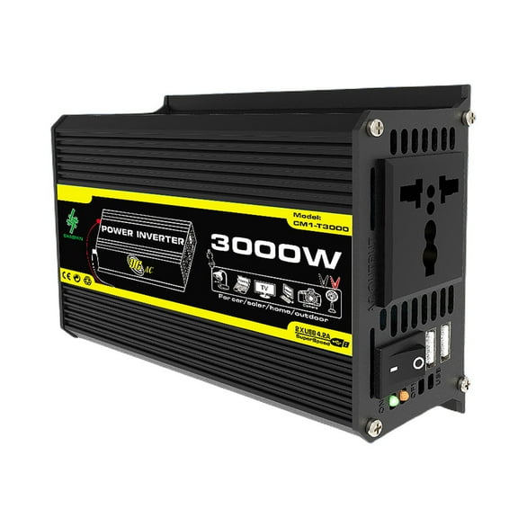 Yucurem 3000W Car Inverter Dual USB Power Converter 3000W (Black 12V to 220V)