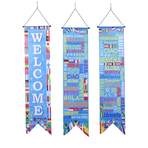 Yucurem 3PCS World Soccer Cup 2026 Hanging Porch Banner for Sports Party Decorations, Welcome Banner Porch Sign Flags for Classroom Bar Sports Events (Blue)