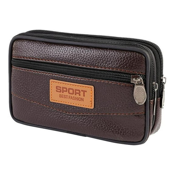 Yucurem 3pcs Casual PU Sports Men Phone Purse Waist Bag(Horizontal Brown)