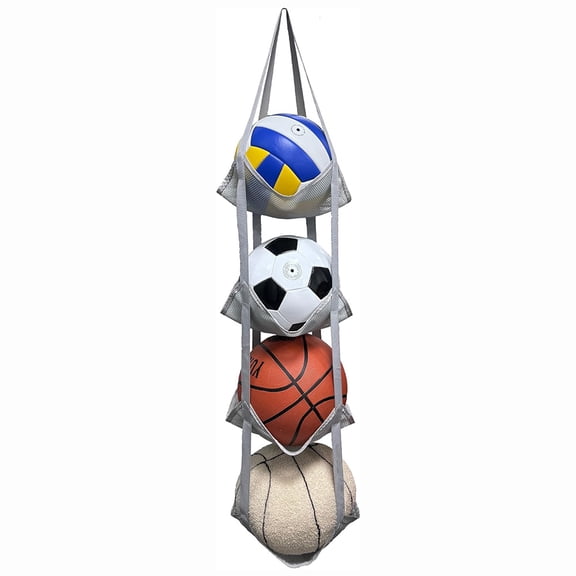 Yucurem 4-Tire Mesh Ball Holder for Garage, Mesh Wall Mount Storage Organizer, Vertical Hanging Storage for Sports Ball, Toy, Snacks