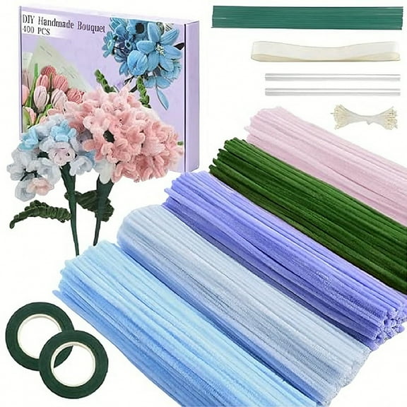 Yucurem 400 Pieces Pipe Cleaners Flower Set, Chenille Stems, Pipe Cleaner Craft Supplies Bulk Fluffy Fuzzy Sticks for DIY Art Projects Creative Gift Party Decorations