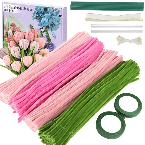 Yucurem 400 Pieces Pipe Cleaners Flower Set, Chenille Stems, Pipe Cleaner Craft Supplies Bulk Fluffy Fuzzy Sticks for DIY Art Projects Creative Gift Party Decorations