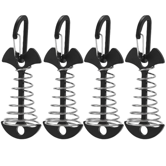Yucurem 4Pcs Deck Tie Down Tent Stakes Aluminium Alloy with Spring Buckle Tent Awnings (Black)