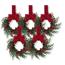 Yucurem 5 Pieces Mini Christmas Wreaths for Kitchen Cabinet, 10 Inch Small Christmas Hanging Artificial Garlands with Ribbon for Front Door Window Door Fireplace Decor