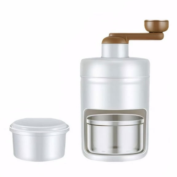 Yucurem 500ML Hand-operated Ice Shaver Portable Manual Ice Shaver for Milkshake Smoothie Kitchen Supplies (White + Khaki)