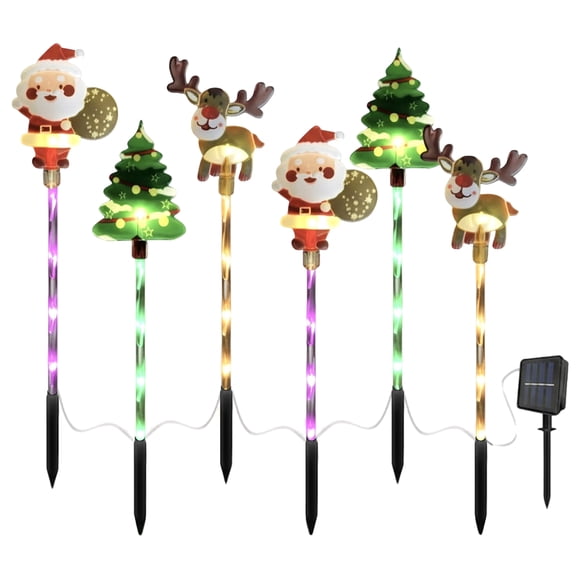 Yucurem 6-Pack Moving Christmas Lights, Solar Waterproof Outdoor Decorative Outdoor LED Stakes, Santa Tree Snowman Reindeer Garden Stakes for Yard Porch Pathway (Elk Santa)