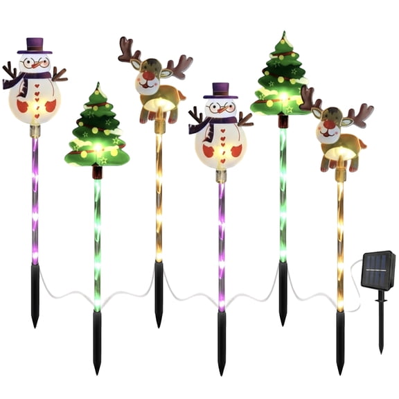 Yucurem 6-Pack Moving Christmas Lights, Solar Waterproof Outdoor Decorative Outdoor LED Stakes, Santa Tree Snowman Reindeer Garden Stakes for Yard Porch Pathway (Snowman Elk)