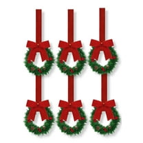 Yucurem 6 Pieces Christmas Kitchen Cabinet Wreath, Mini Vintage Kitchen Wreaths with Bow, Pine Cone & Red Berry for Xmas Window Indoor Chair Fireplace Porch Decor, 5 Inch