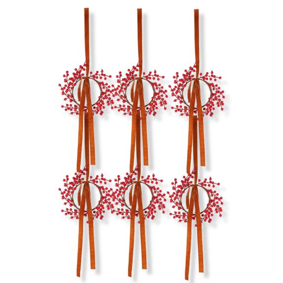 Yucurem 6PCS Small Christmas Wreaths for Kitchen Cabinet, Christmas Red Berry Wreath with Ribbon for Xmas Table Centerpiece Front Door Window Stair Decor