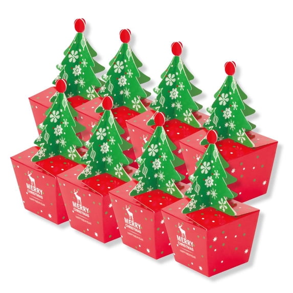Yucurem 8 Pack Mini Christmas Treat Gift Boxes, 3D Small Christmas Tree Shape Apple Gift Box Xmas Candy Box for Christmas Eve Holiday Party Favors Supplies