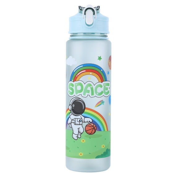 Yucurem 800ml Cartoon Space Water Bottle with Straw & Handle for Outdoor Sports Water Bottles for Sports (Green)