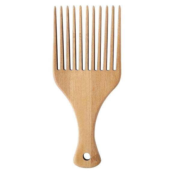 Yucurem Anti-static Bamboo Afro Comb Hair Pick Fork Comb Detangling Hair Brush (A)
