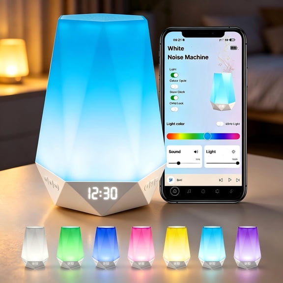 All-in-one Sleep Sound Machine, Rest Night Light, Bluetooth Speaker, Timer Alarm Clock, White Noise Soother for Kids Adults