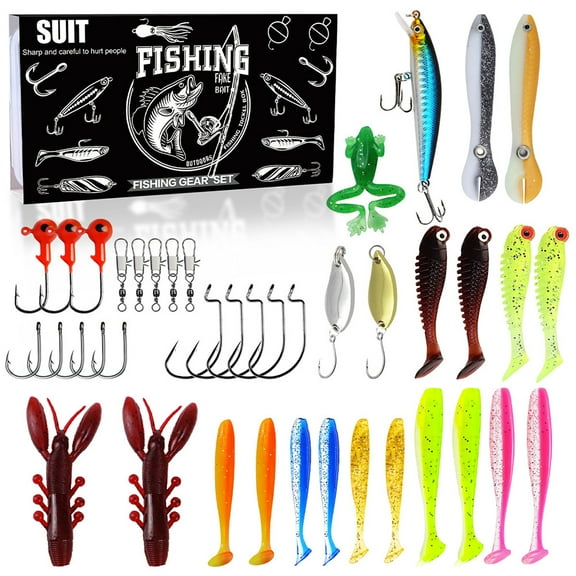 Yucurem Bionic Fishing Lure Set, Soft and Hard Bait, Jig, Hooks Kit with Box, Freshwater & Saltwater, Suitable for Outdoor Accessory (Black)