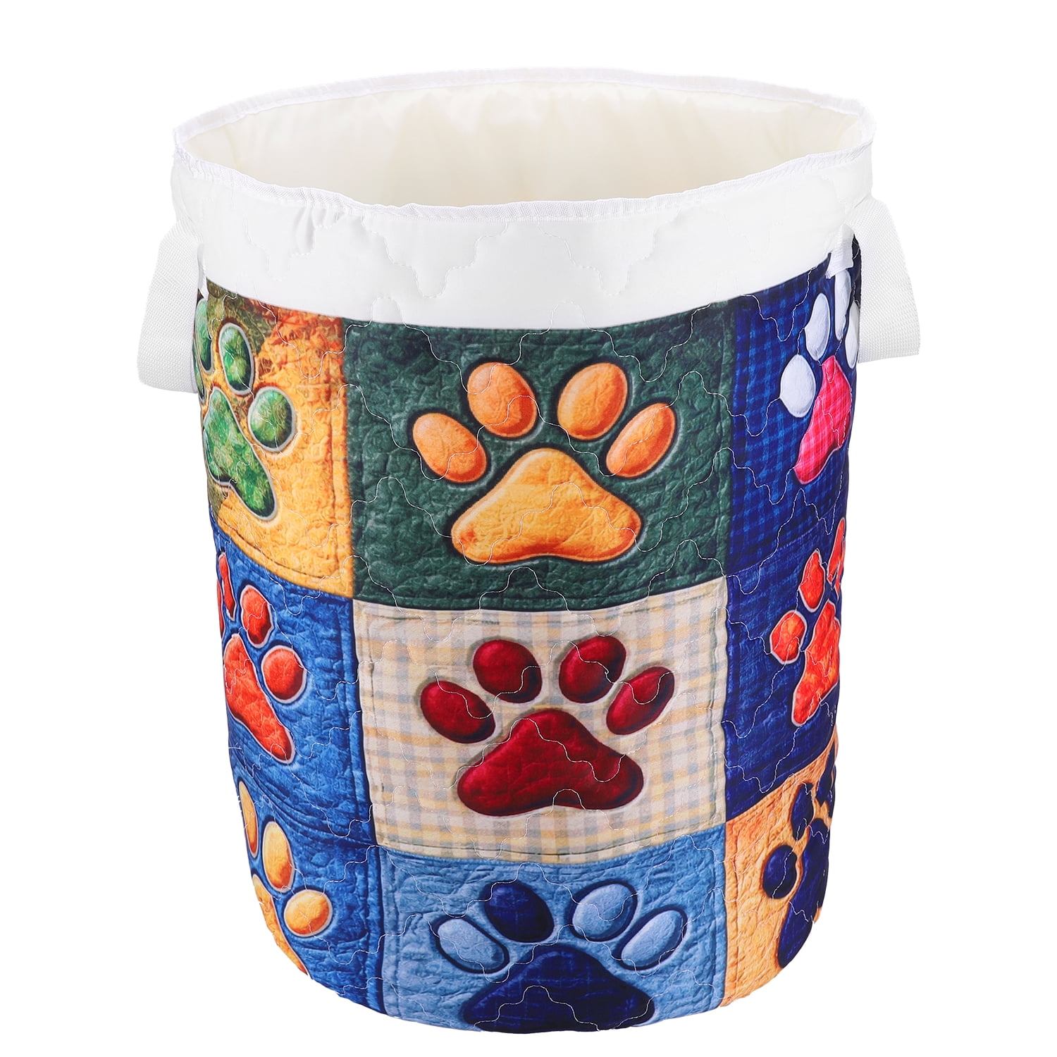 Yucurem Boho Fabric Floral Storage Hamper with Handle, Quilted Laundry Basket for Nursery Bedroom Laundry Room Clothes Toys (Big Dog Paw)