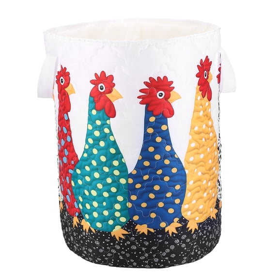 Yucurem Boho Fabric Floral Storage Hamper with Handle, Quilted Laundry Basket for Nursery Bedroom Laundry Room Clothes Toys (Rooster)
