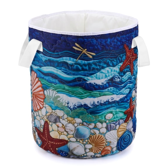 Yucurem Fabric Starfish Storage Hamper with Handle, Quilted Laundry Basket for Nursery Bedroom Laundry Room Clothes Toys