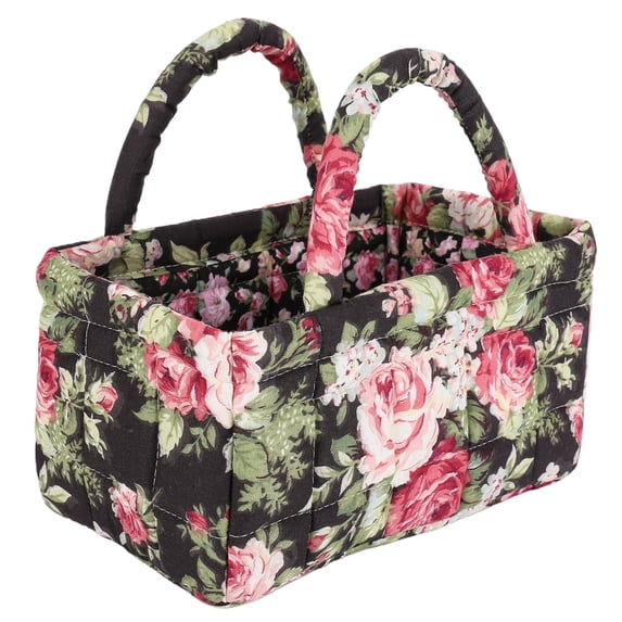 Yucurem Boho Fabric Storage Basket with Handles, Portable Quilted Baskets for Storages, Foldable Floral Laundry Organizer Bin for Home Picnic Shopping Travel, 8.66" x 4.72" x 4.72"