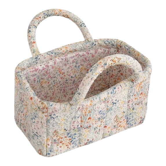 Yucurem Boho Fabric Storage Basket with Handles, Portable Quilted Baskets for Storages, Foldable Floral Laundry Organizer Bin for Home Picnic Shopping Travel, 8.86"x4.92"x4.92"