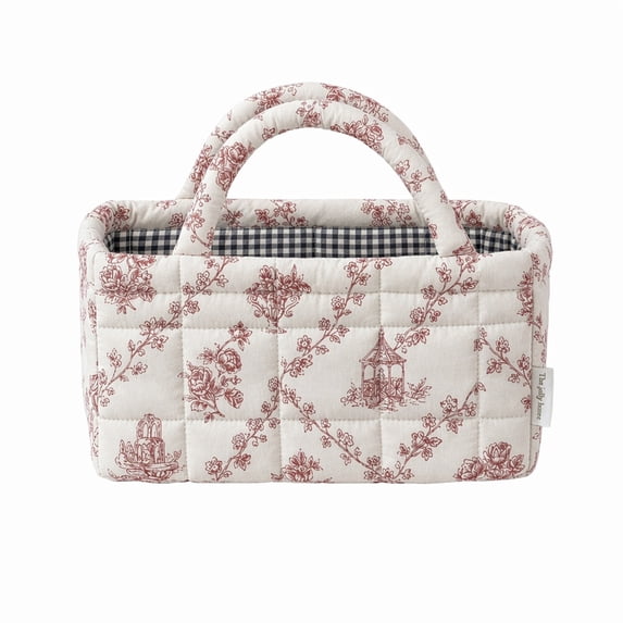 Yucurem Boho Quilted Fabric Storage Baskets for Organizing, Foldable Floral Laundry Hamper for Toys, Books, Towels, and Clothes, 8.86"x5.12"x4.72"