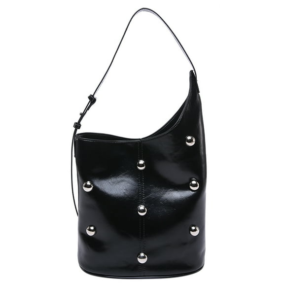 Yucurem Bucket Bag For Women Studded Shoulder Bag Pu Leather Handbag For Travel (Black) Fashion shoulder bag (Black)