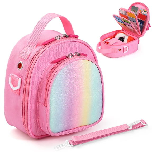 Yucurem Carrying Case Compatible with Yoto Mini (2024 Edition), 30 Cards Storage Bag with Handle and Shoulder Strap for Player Cards and Accessories, Bag Only (Pink）