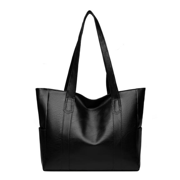 Yucurem Casual Big Capacity Shoulder Handbag Women Solid PU Top-handle Bags (Black)