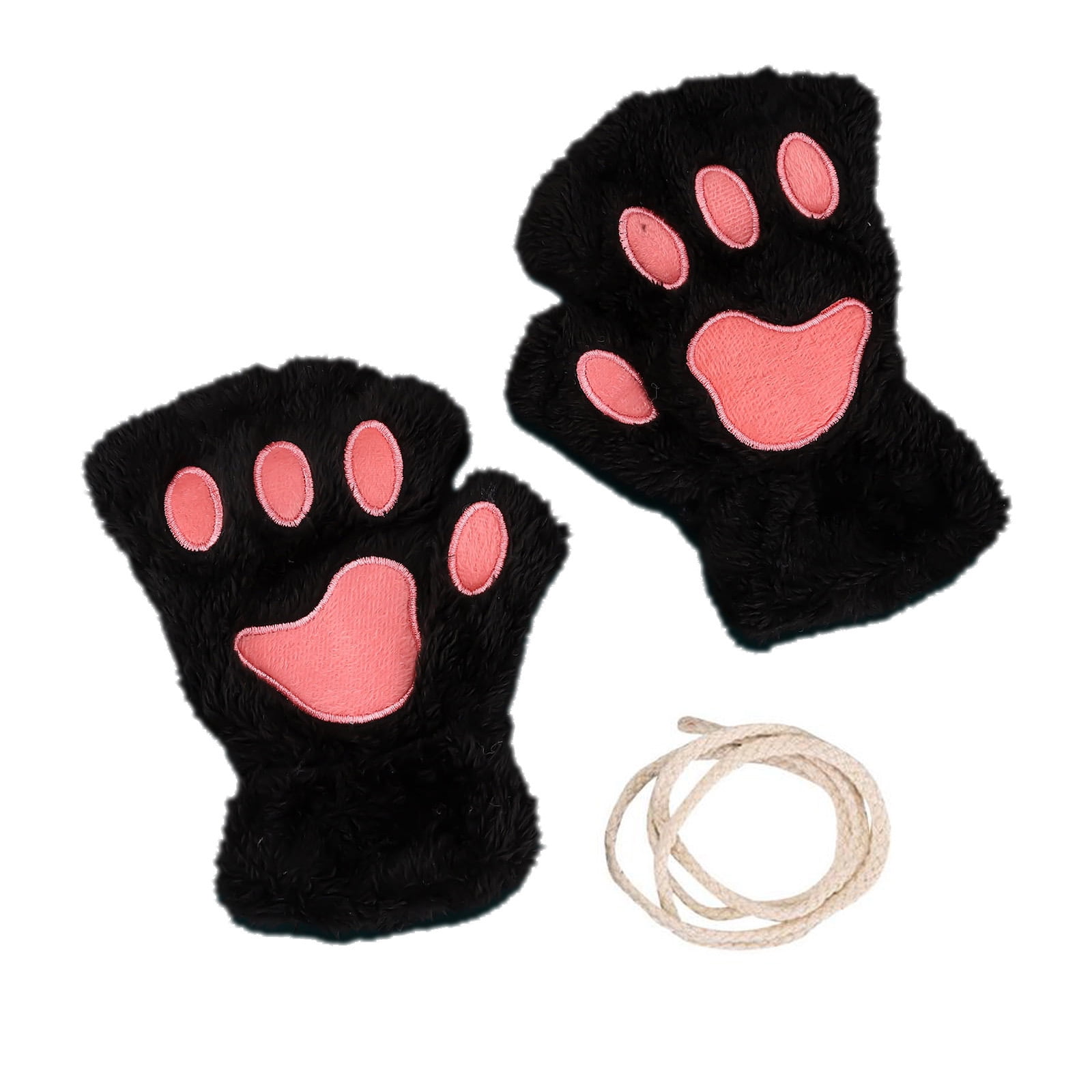 Yucurem Cat Paw Gloves Durable Plush Cat Paw Fingerless Faux Fur Gloves