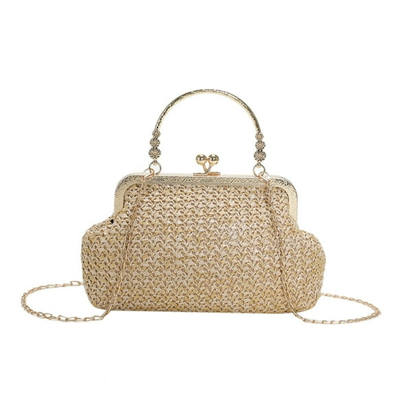 Yucurem Chain Women Evening Bag Weaving Ladies Clutch Purse for Wedding Party (Khaki)