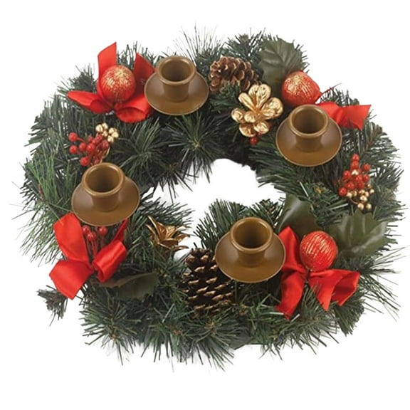 Yucurem Christmas Advent Candle Holder Wreath - Red Ribbon Advent Wreath Ornaments for Christmas New Year Birthday Party Decor