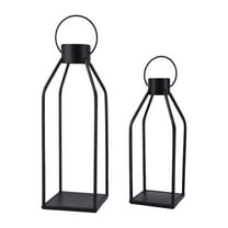 Yucurem Black Metal Lanterns Candle Holder Ornaments Set of 2, Decorative Lantern Candle Holder for Xmas Birthday Wedding Party Home Decor (no Candle)
