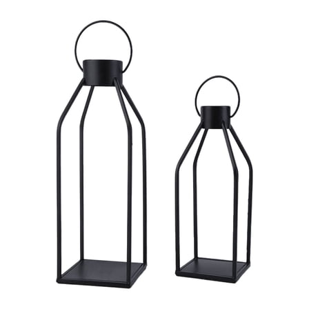 Yucurem Black Metal Lanterns Candle Holder Ornaments Set of 2, Decorative Lantern Candle Holder for Xmas Birthday Wedding Party Home Decor (no Candle)