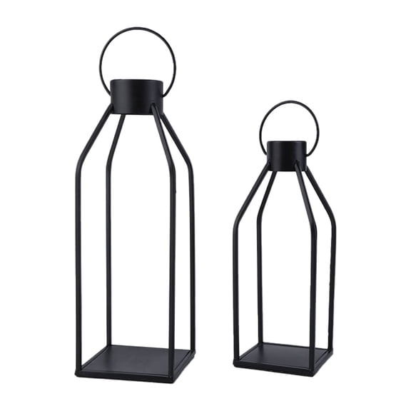 Yucurem Black Metal Lanterns Candle Holder Ornaments Set of 2, Decorative Lantern Candle Holder for Xmas Birthday Wedding Party Home Decor (no Candle)