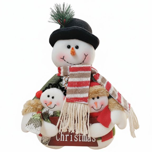 Yucurem Christmas Plush Snowman Doll with Hat Scarf, Stuffed Decorative Snow Man Ornaments for Xmas Holiday Home Party Decor