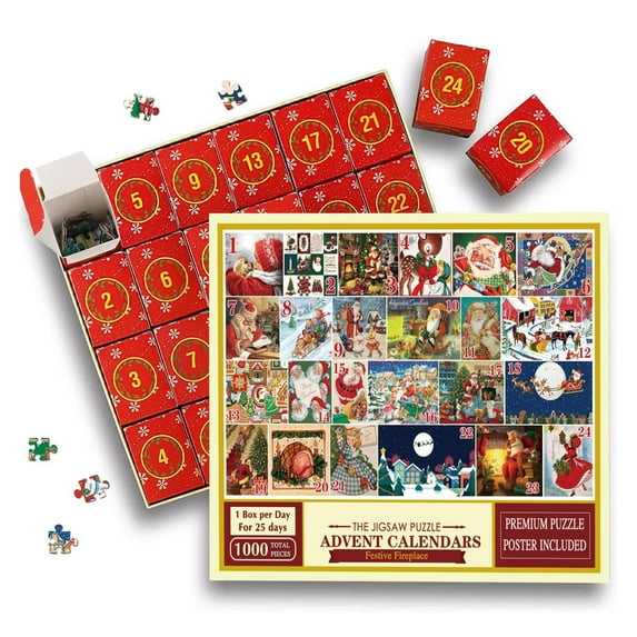 Yucurem Christmas Puzzle Advent Calendar 2025 for Adults, 24 Day Christmas Jigsaw Puzzles Countdown Calendars, 1000 Pieces Holiday Puzzle for Xmas Party Family Gifts