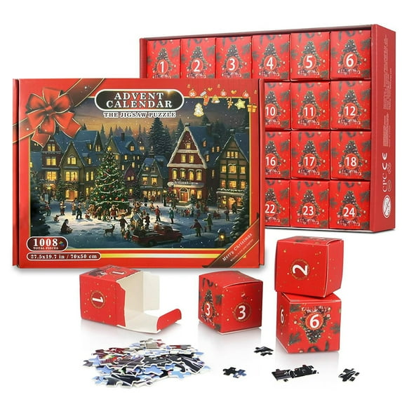 Yucurem Christmas Puzzle Advent Calendar 2025 for Adults, 24 Day Christmas Jigsaw Puzzles Countdown Calendars, 1008 Pieces Holiday Puzzle for Xmas Party Family Gifts