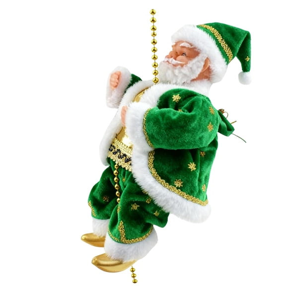Yucurem Christmas Santa Claus Musical Climbing Rope, Funny Plush Electric Santa Claus Climbing Rope Figure for Tree, Window, Wall, Home Decor (Green)