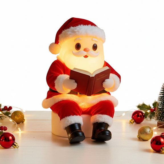 Yucurem Christmas Santa Reading Book Lamp, 7.88" 3D Santa Claus Warm Lighted Figurine Night Light for Xmas Holiday Party Home Mantel Bedroom Dorm Decor