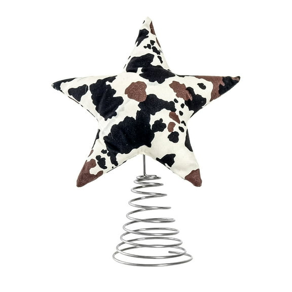 Yucurem Christmas Tree Topper Ornament, Vintage Cow Print Star Tree Top Decor for Xmas Cowboy Party & Tabletop Display Gifts