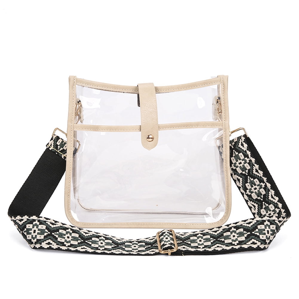 Yucurem Clear PVC Crossbody Bag Satchel Print Wide Strap Lady Shoulder