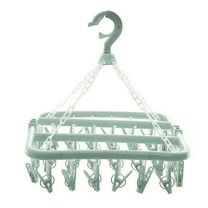 Yucurem Clothes Drying Hanger with 32 Clips Baby Clothes Drying Rack Sock Clips Indoor Storage (Green)