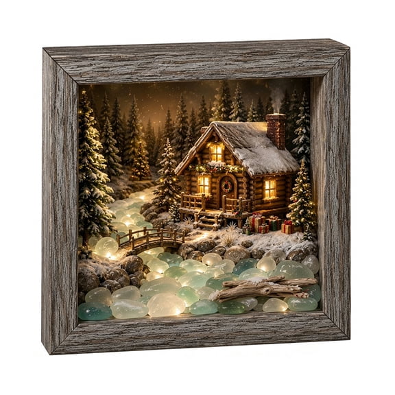 Yucurem Coastal Cottage Sea Glass Shadow Box Night Light, Handmade Seascape Art Frame Decorative Warm Glow for Christmas Birthday Shelf, Entryway Decor