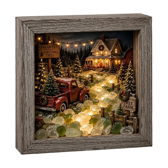 Yucurem Coastal Truck Sea Glass Shadow Box Night Light, Handmade Seascape Art Frame Decorative Warm Glow for Christmas Birthday Shelf, Entryway Decor