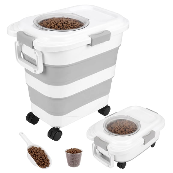 Yucurem Collapsible Pet Food Storage Containers 10 to 40 lbs with Airtight Lid, Wheels, Handle and Scoop, Large Capacity Storage Containers for Flour, Sugar, Cereal, Dog's & Cat's Food