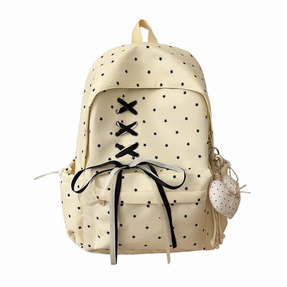 Yucurem Coquette Polka Dot Backpack for Women, Aesthetic Nylon Rucksack with Bow for Outing Travel Commuting Casual (Yellow)